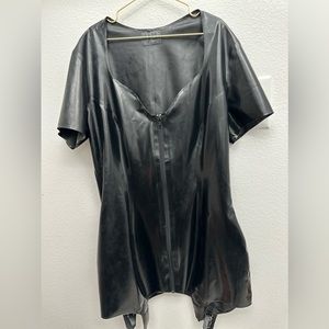 Syren black latex garter dress. Scoop neck short sleeve no flaws.